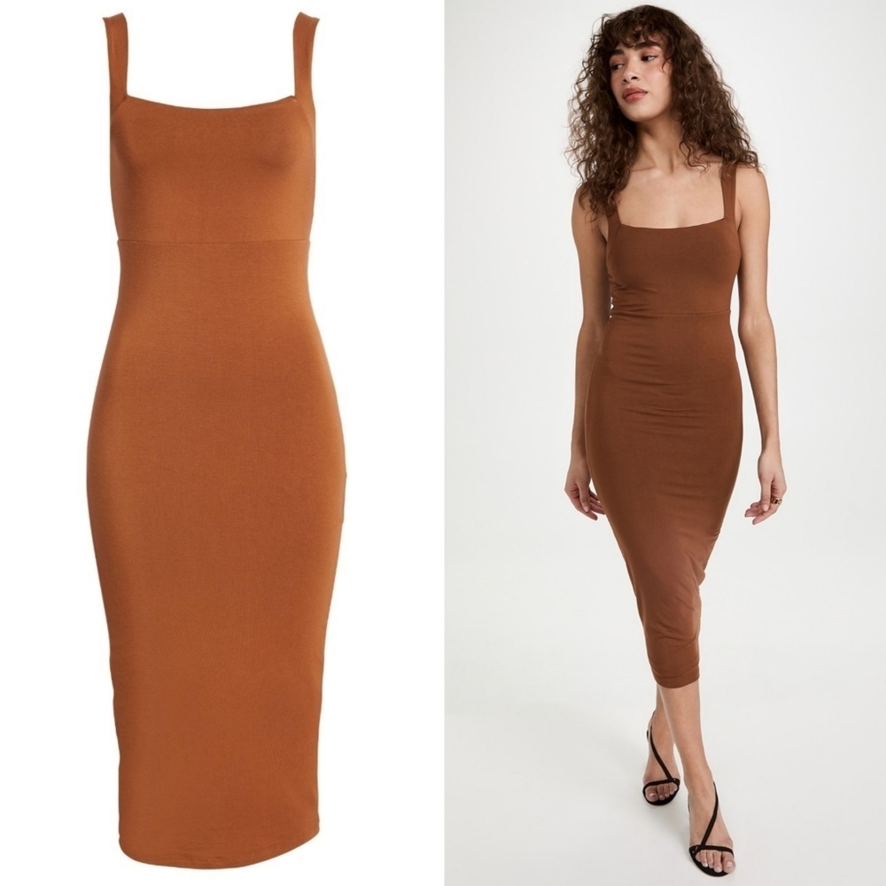 GOOD AMERICAN // rust brown contour silhouette stretch 90's tank dress
